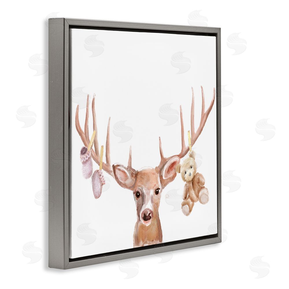 Ali Lynne Baby Girl Deer Antlers Gray Floating Frame Canvas Wall Art Print