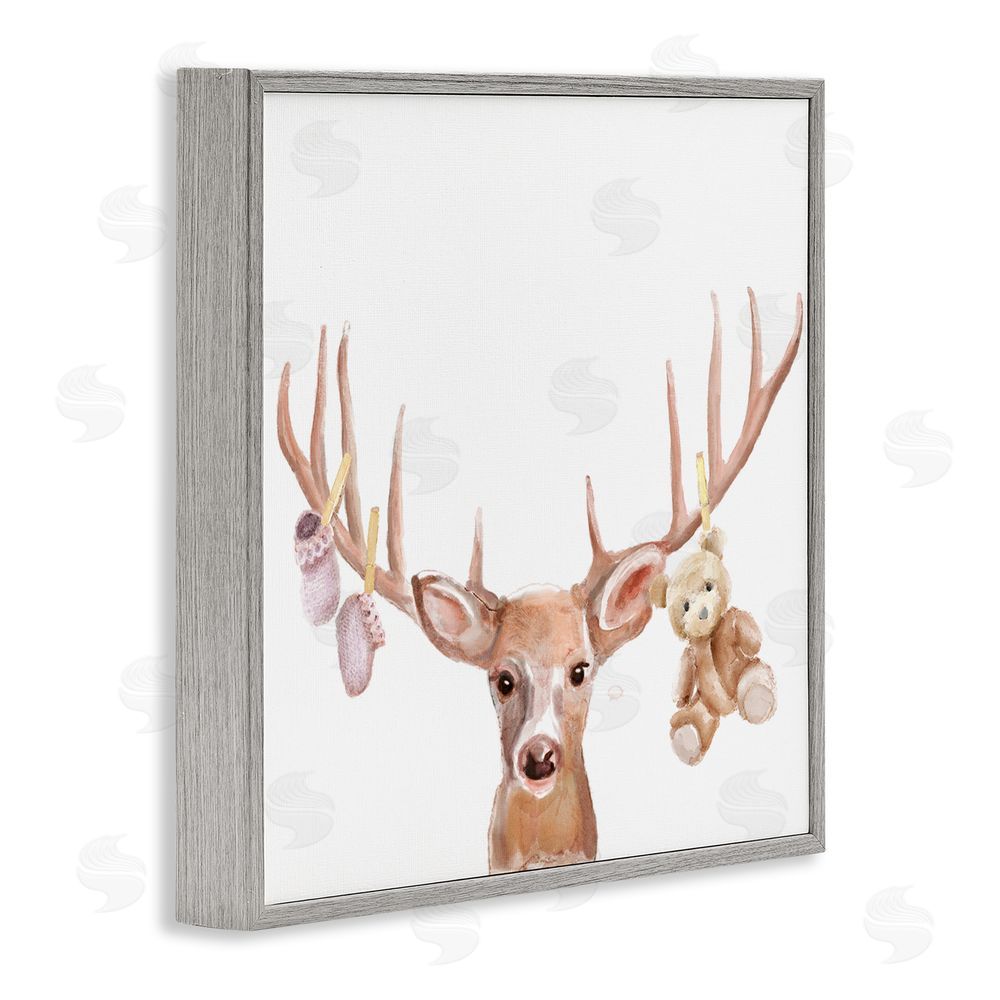 Ali Lynne Baby Girl Deer Antlers Gray Framed Giclee Wall Art Print