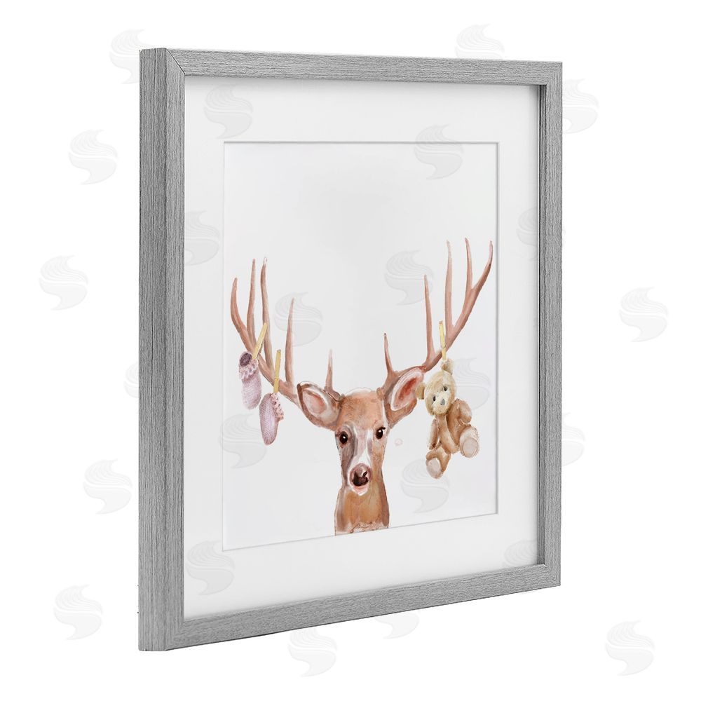 Ali Lynne Baby Girl Deer Antlers Gray Framed Print Under Glass Wall Art