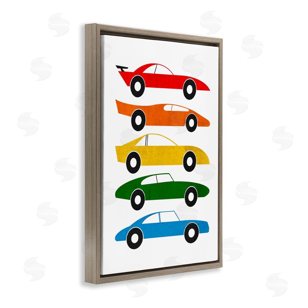 Tom Quartermaine Colorful Midcentury Cars Brown Floating Frame Canvas Wall Art Print