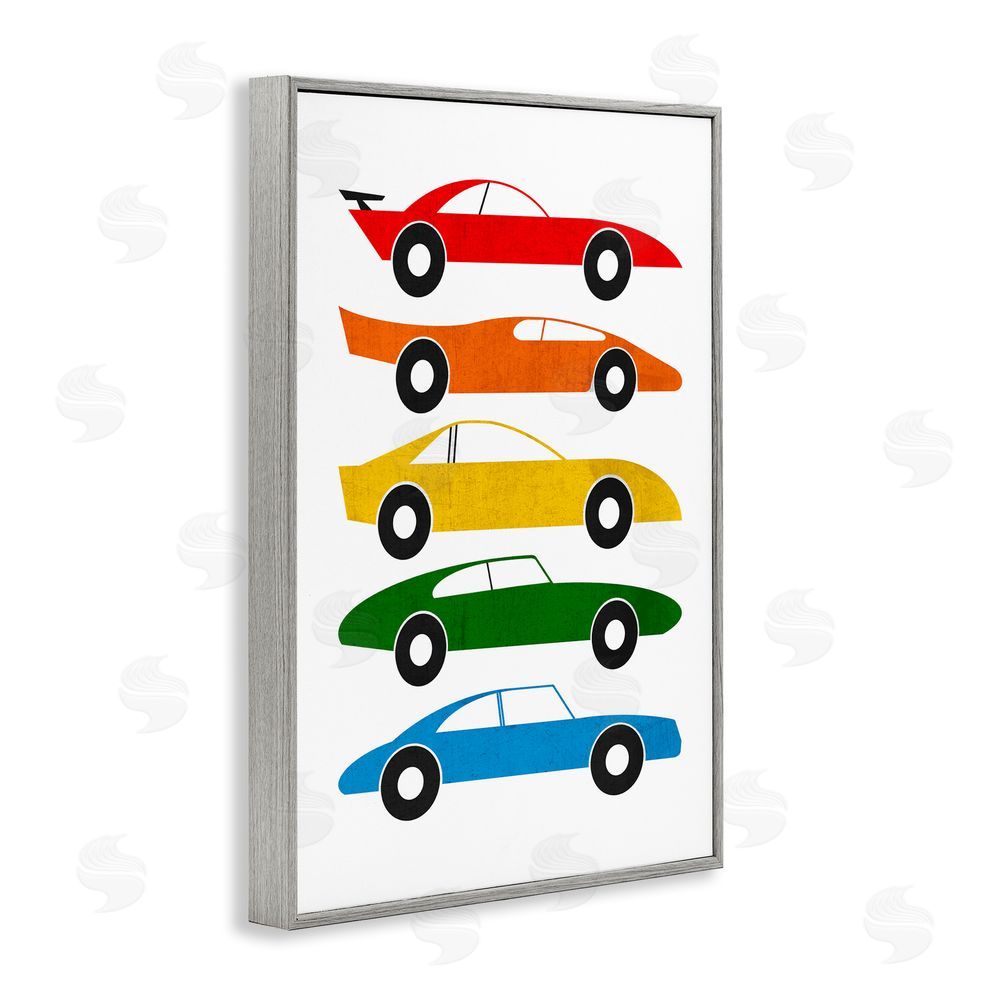 Tom Quartermaine Colorful Midcentury Cars Gray Framed Giclee Wall Art Print