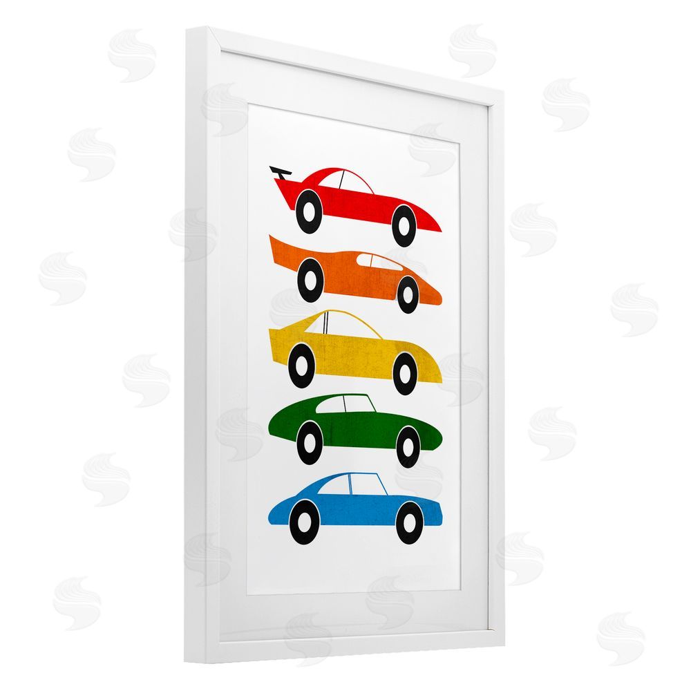 Tom Quartermaine Colorful Midcentury Cars White Framed Print Under Glass Wall Art