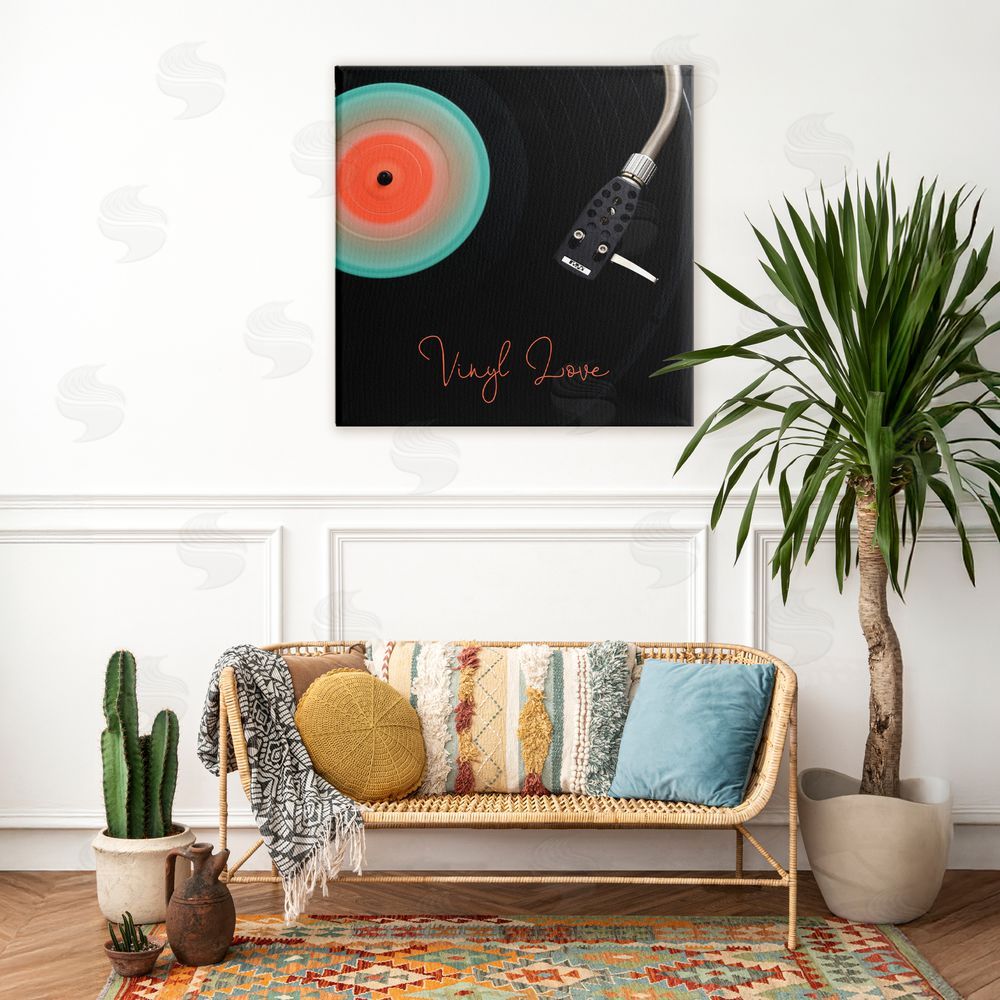 Tom Quartermaine Spinning Record Vinyl Love Stretched Canvas Wall Art in Room