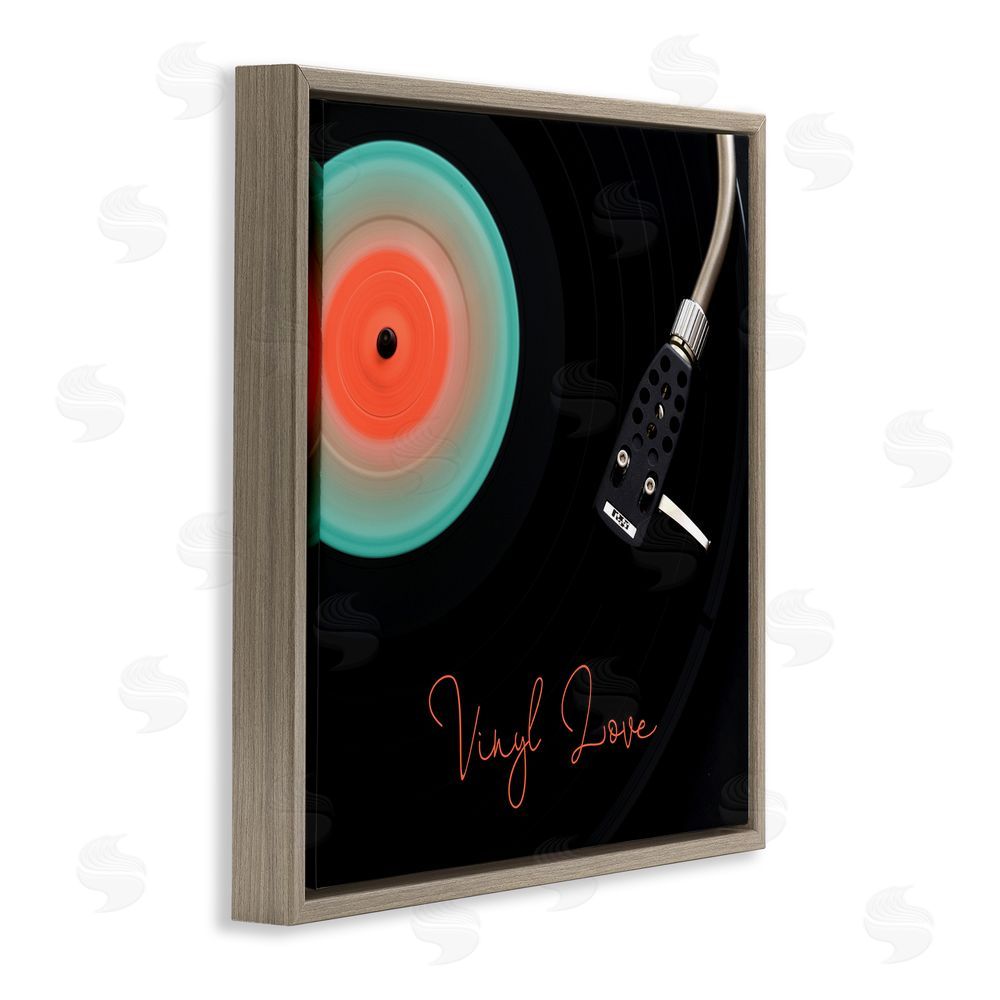 Tom Quartermaine Spinning Record Vinyl Love Brown Floating Frame Canvas Wall Art Print