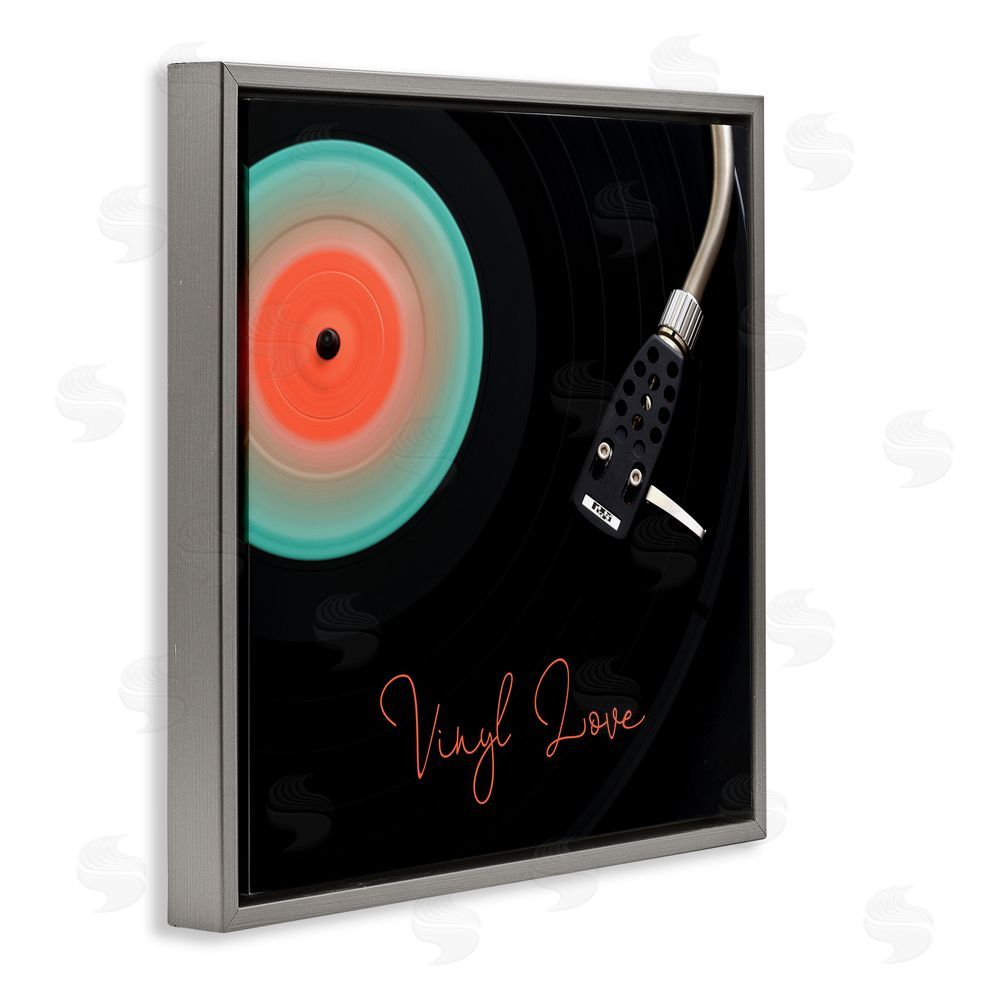Tom Quartermaine Spinning Record Vinyl Love Gray Floating Frame Canvas Wall Art Print