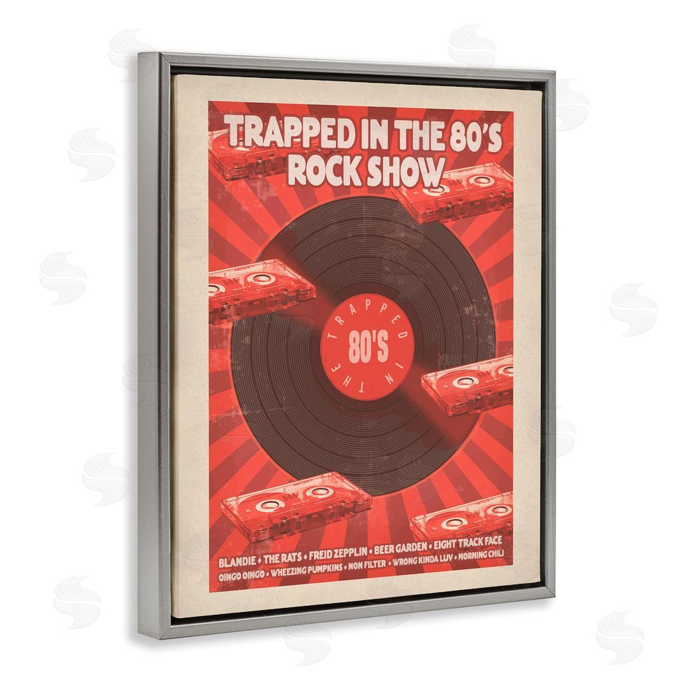 Old Red Truck Trapped in 80s Rock Show Gray Floating Frame Canvas Wall Art Print