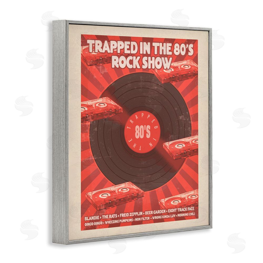Old Red Truck Trapped in 80s Rock Show Gray Framed Giclee Wall Art Print