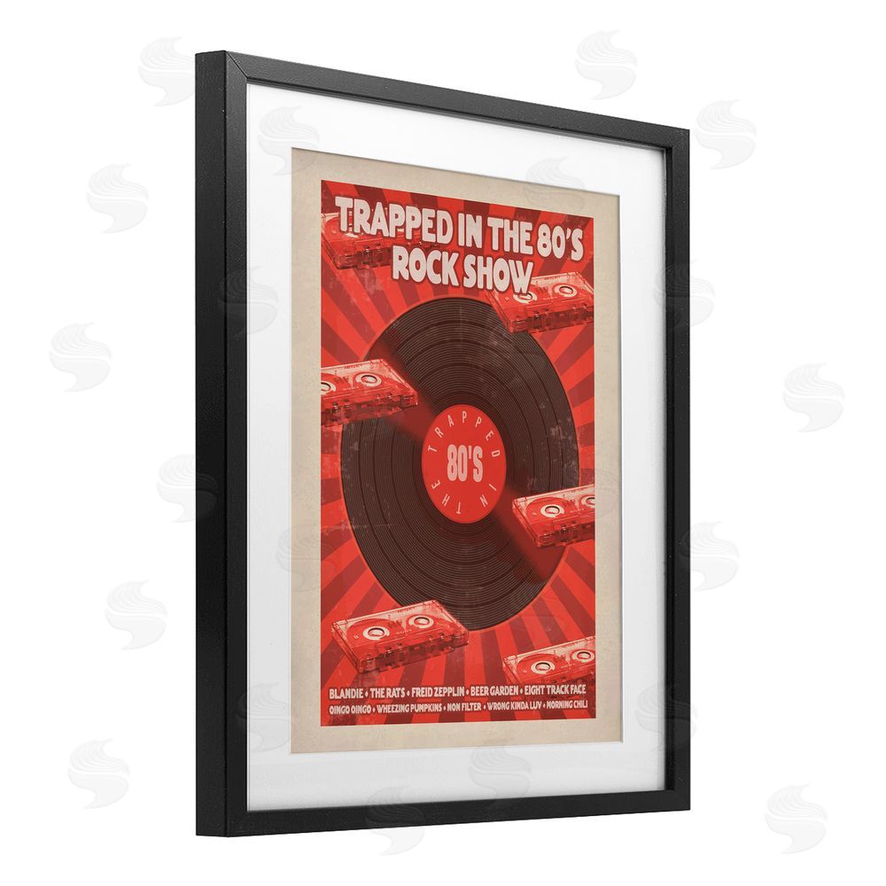 Old Red Truck Trapped in 80s Rock Show Black Framed Print Under Glass Wall Art