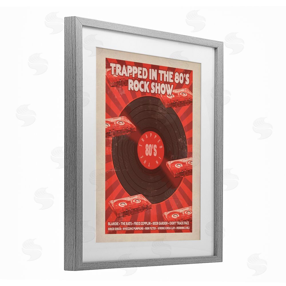 Old Red Truck Trapped in 80s Rock Show Gray Framed Print Under Glass Wall Art