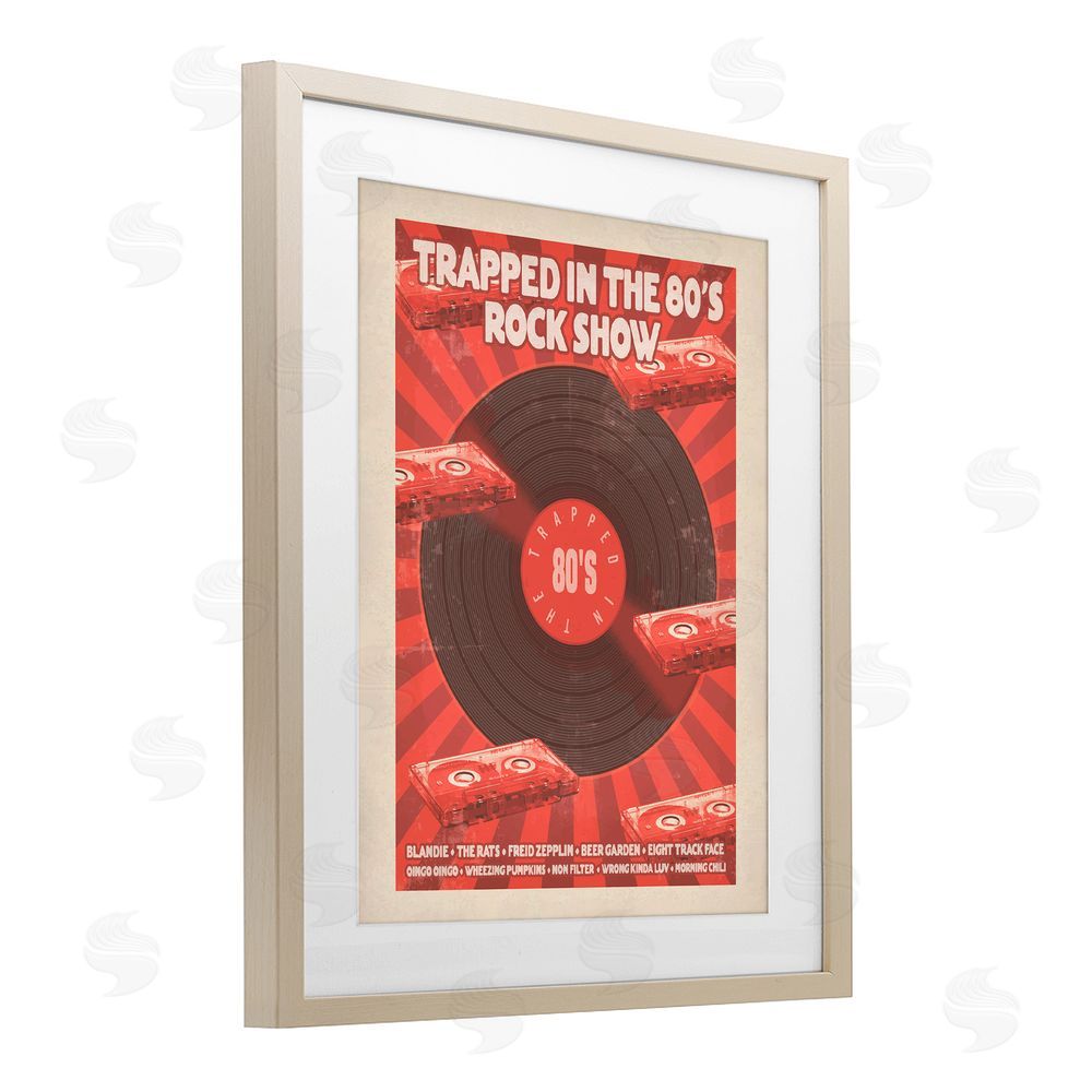 Old Red Truck Trapped in 80s Rock Show Brown Framed Print Under Glass Wall Art