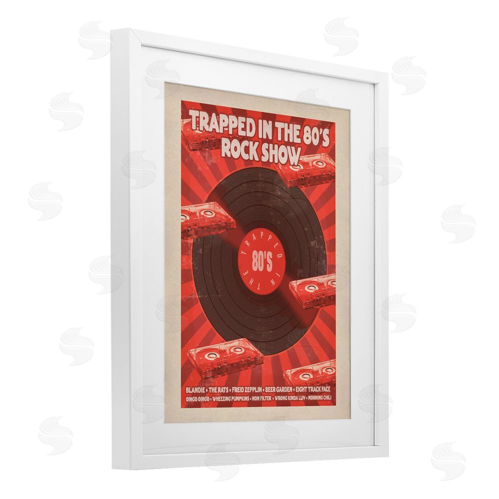 Old Red Truck Trapped in 80s Rock Show White Framed Print Under Glass Wall Art