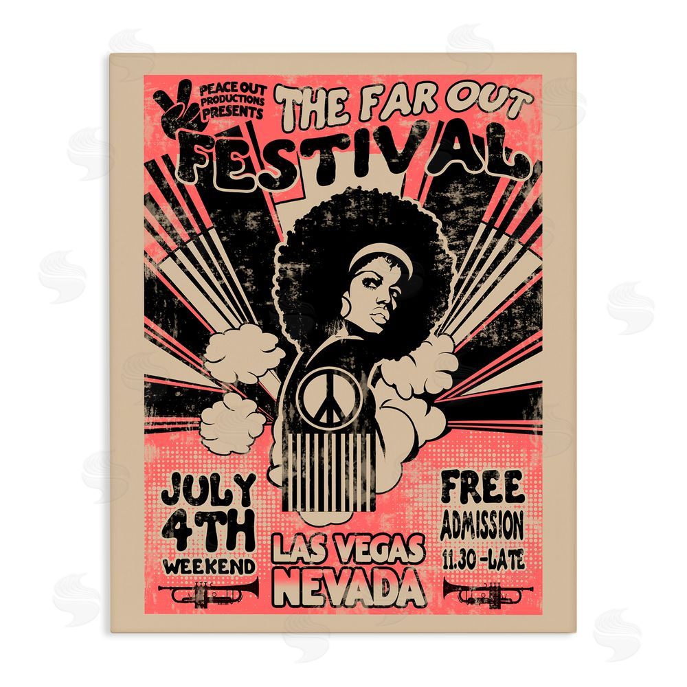 Ali Chris Retro Far Out Festival Poster Stretched Canvas Wall Art Print
