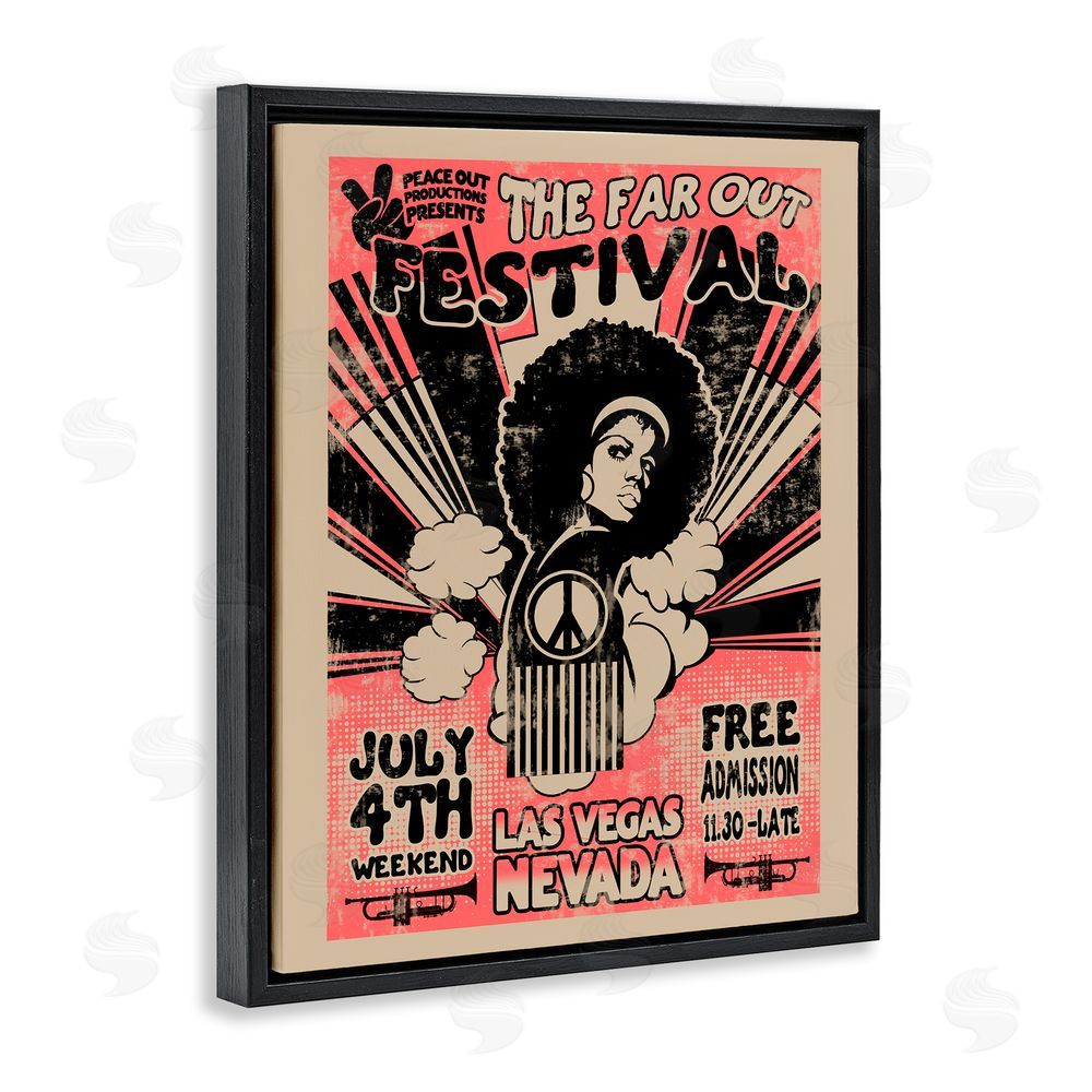 Ali Chris Retro Far Out Festival Poster Black Floating Frame Canvas Wall Art Print