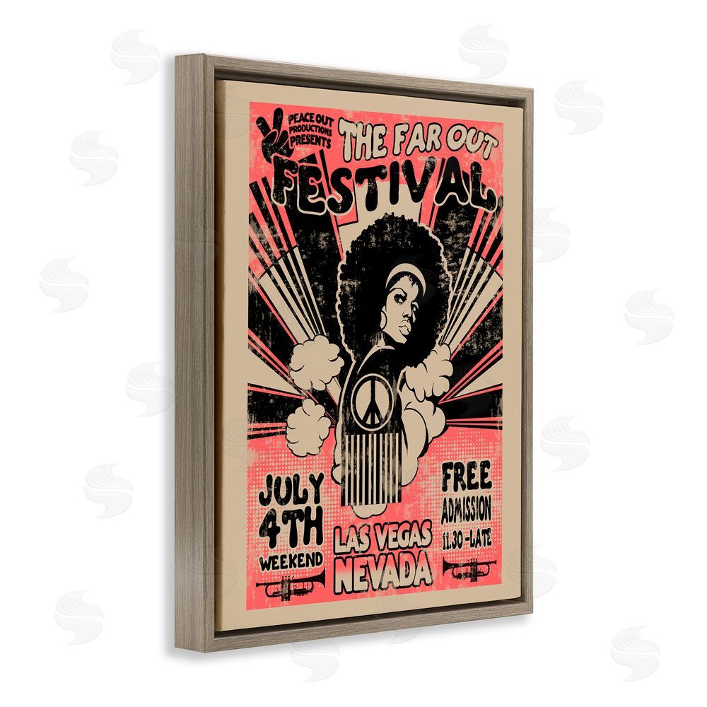 Ali Chris Retro Far Out Festival Poster Brown Floating Frame Canvas Wall Art Print