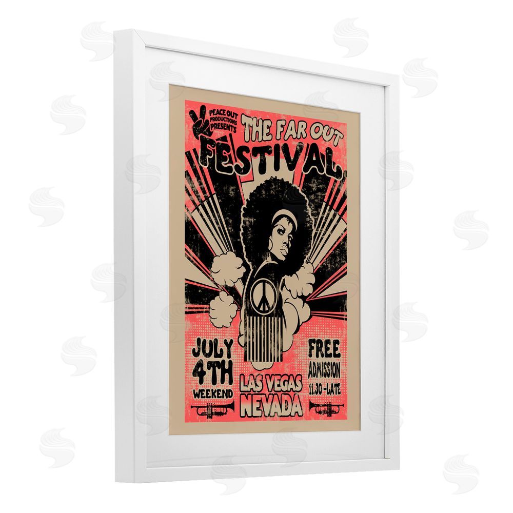 Ali Chris Retro Far Out Festival Poster White Framed Print Under Glass Wall Art