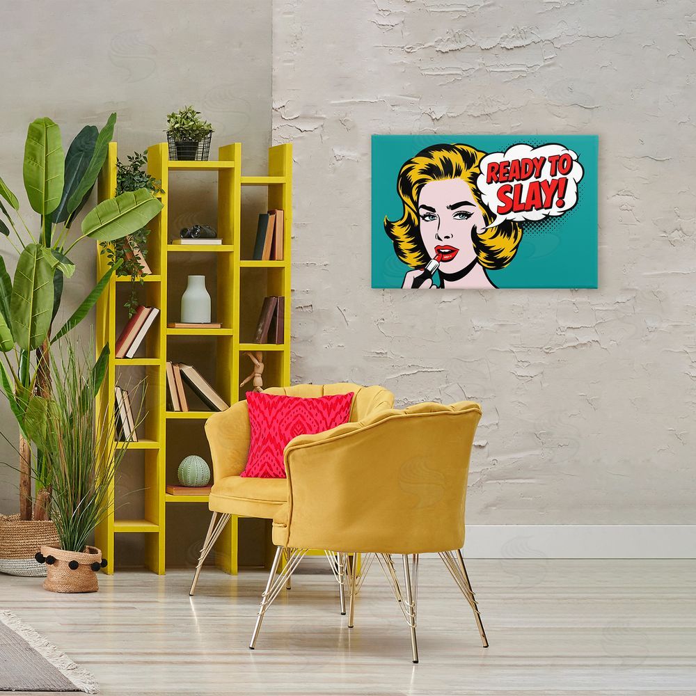 Andreas Magnusson Ready To Slay Pop Lipstick Stretched Canvas Wall Art Print in Room