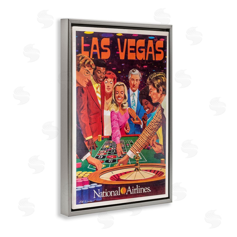 Vintage Posters Vintage Las Vegas Casino Gray Floating Frame Canvas Wall Art Print