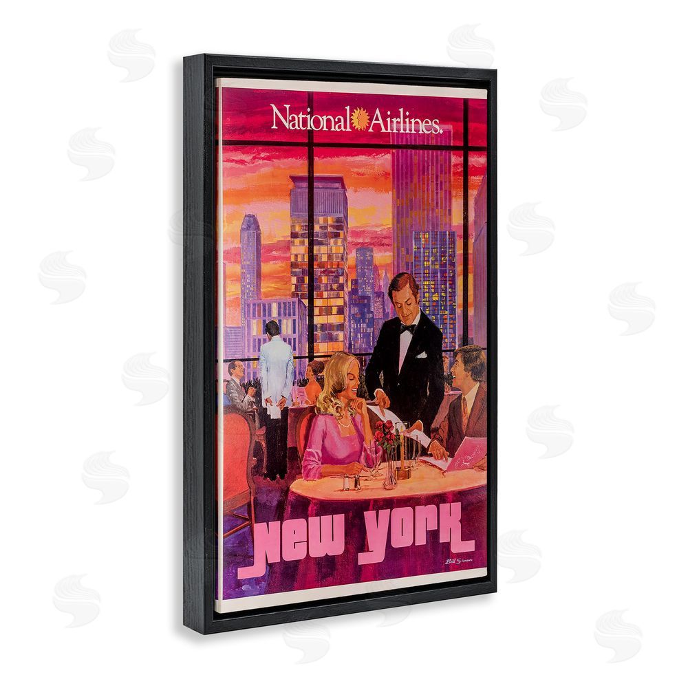 Vintage Posters Vintage New York Dining Black Floating Frame Canvas Wall Art Print