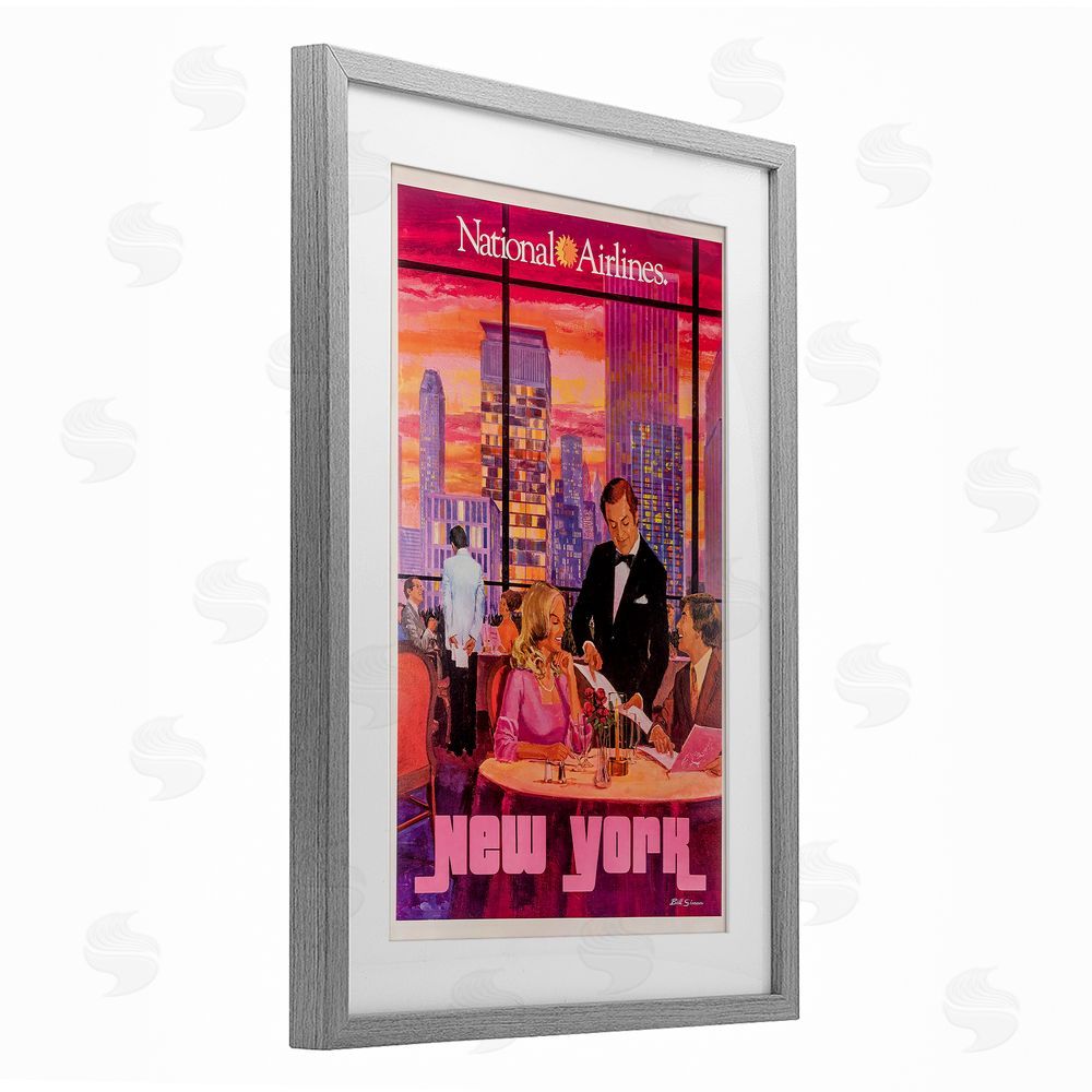 Vintage Posters Vintage New York Dining Gray Framed Print Under Glass Wall Art