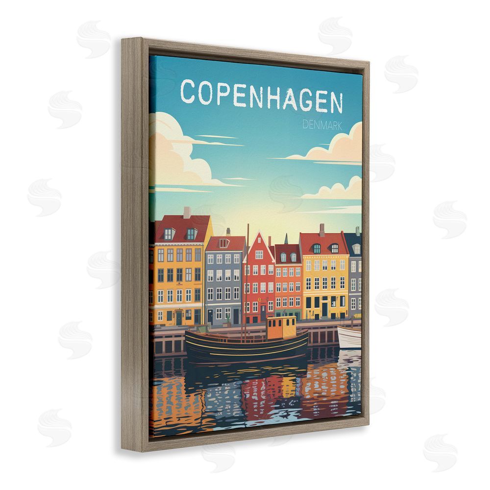 Andreas Magnusson Copenhagen Cityscape with River Brown Floating Frame Canvas Wall Art Print