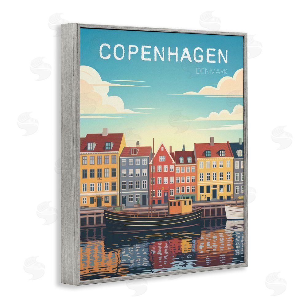 Andreas Magnusson Copenhagen Cityscape with River Gray Framed Giclee Wall Art Print