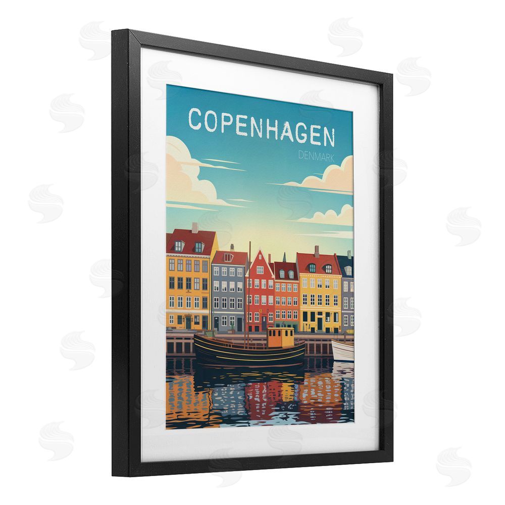 Andreas Magnusson Copenhagen Cityscape with River Black Framed Print Under Glass Wall Art