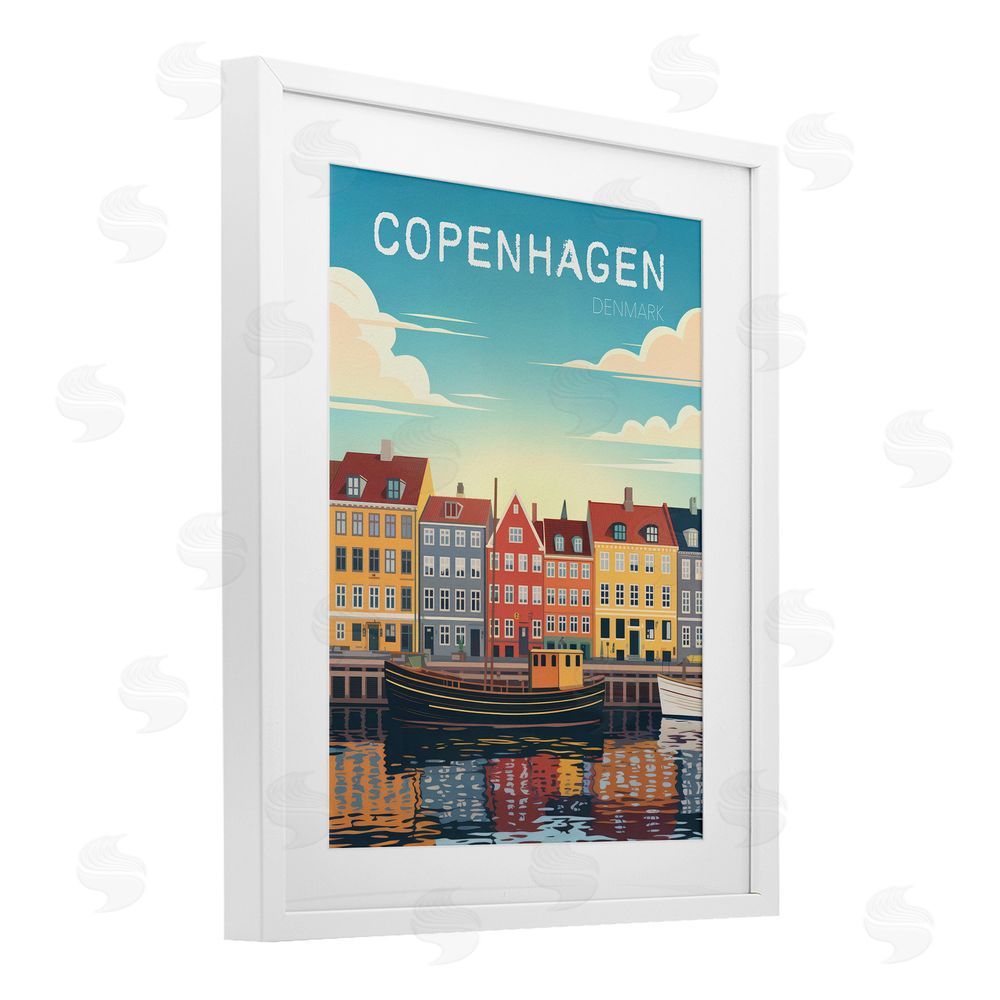Andreas Magnusson Copenhagen Cityscape with River White Framed Print Under Glass Wall Art