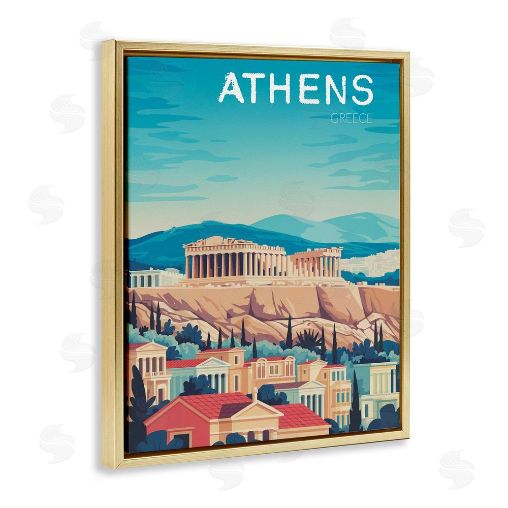 Andreas Magnusson Athens Topography Cityscape Gold Floating Frame Canvas Wall Art Print