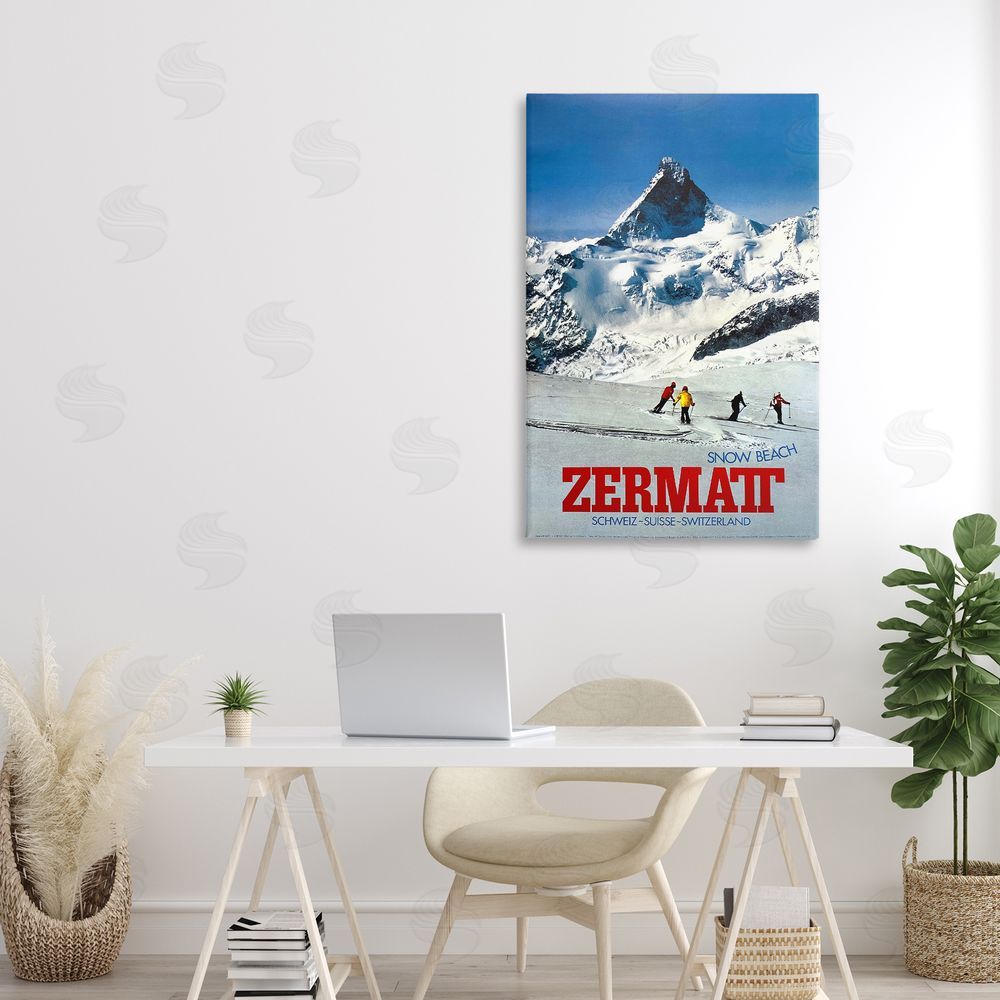 Vintage Posters Zermatt Snow Beach Stretched Canvas Wall Art Print in Room