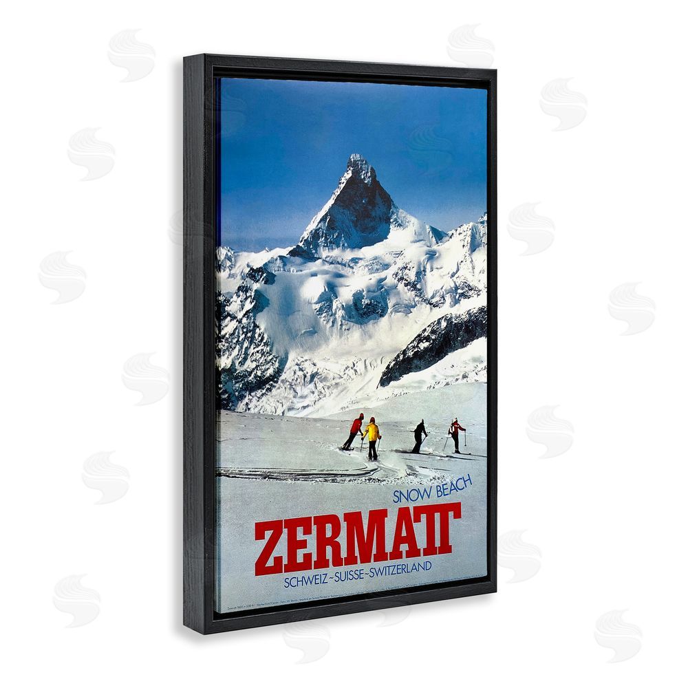 Vintage Posters Zermatt Snow Beach Black Floating Frame Canvas Wall Art Print