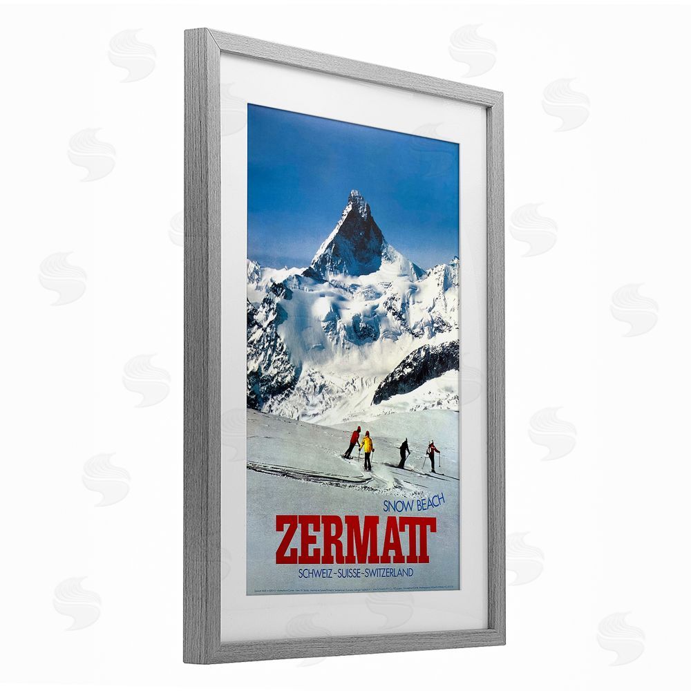 Vintage Posters Zermatt Snow Beach Gray Framed Print Under Glass Wall Art