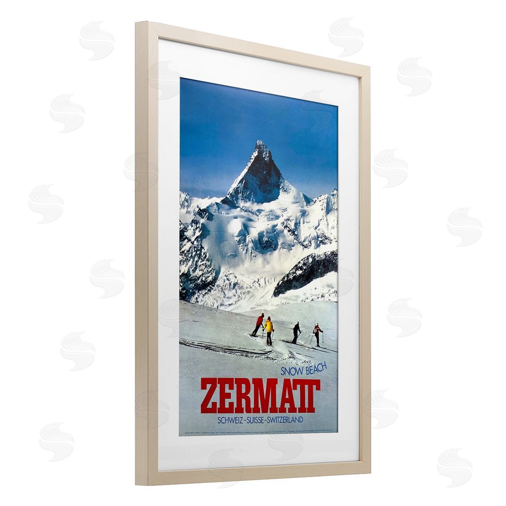 Vintage Posters Zermatt Snow Beach Brown Framed Print Under Glass Wall Art