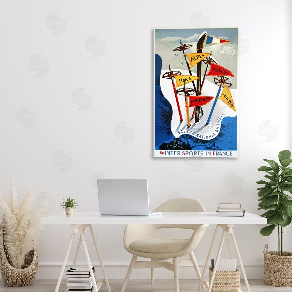 Vintage Posters Winter Sports In France Stretched Canvas Wall Art Print in Room