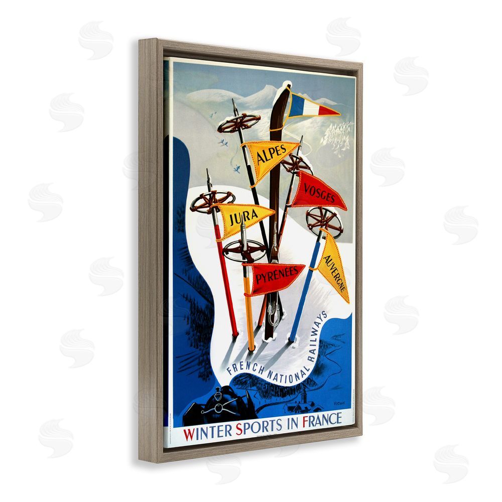 Vintage Posters Winter Sports In France Brown Floating Frame Canvas Wall Art Print