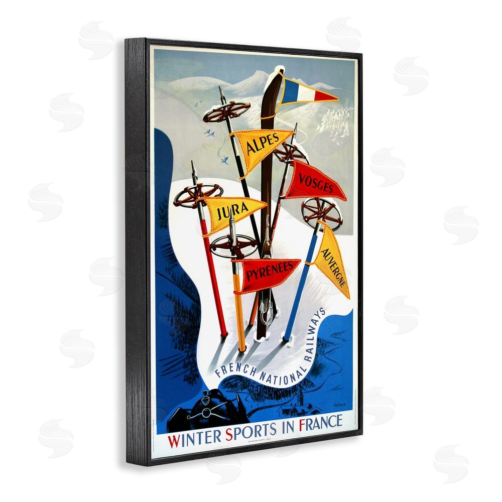 Vintage Posters Winter Sports In France Black Framed Giclee Wall Art Print
