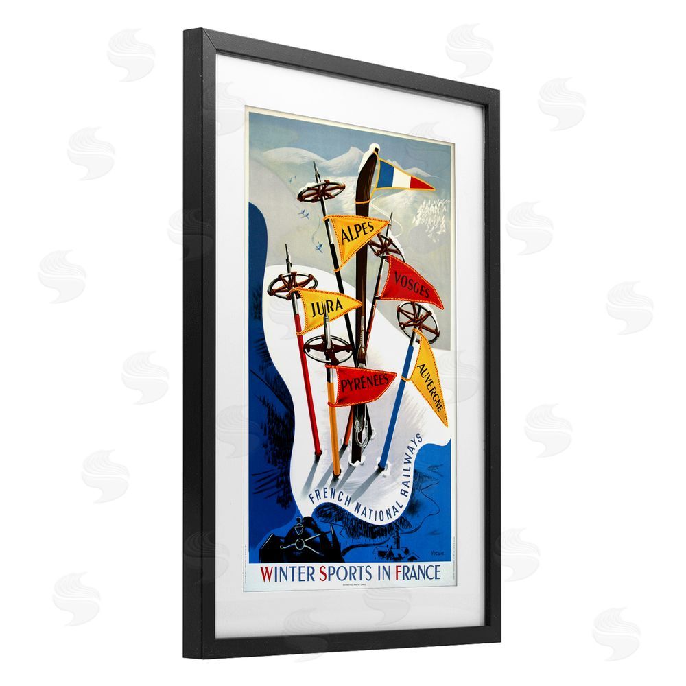 Vintage Posters Winter Sports In France Black Framed Print Under Glass Wall Art