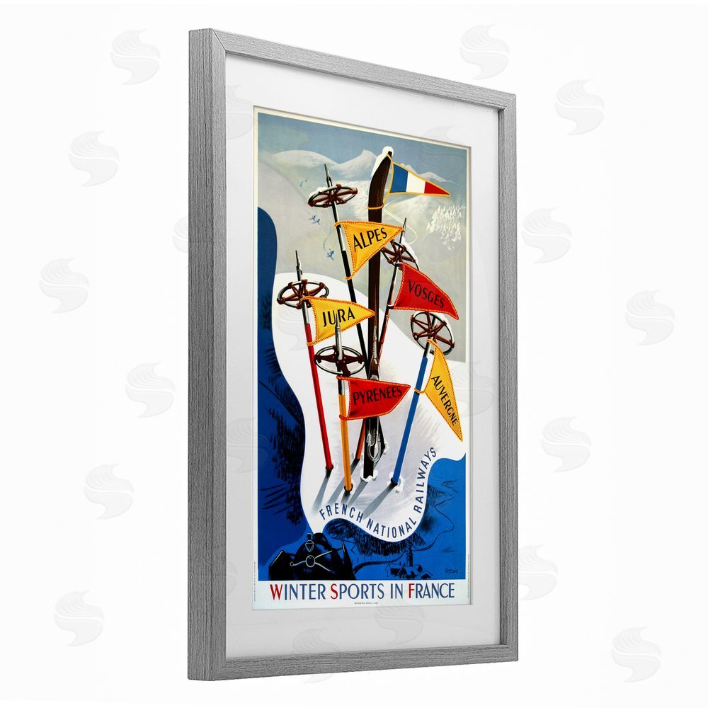 Vintage Posters Winter Sports In France Gray Framed Print Under Glass Wall Art