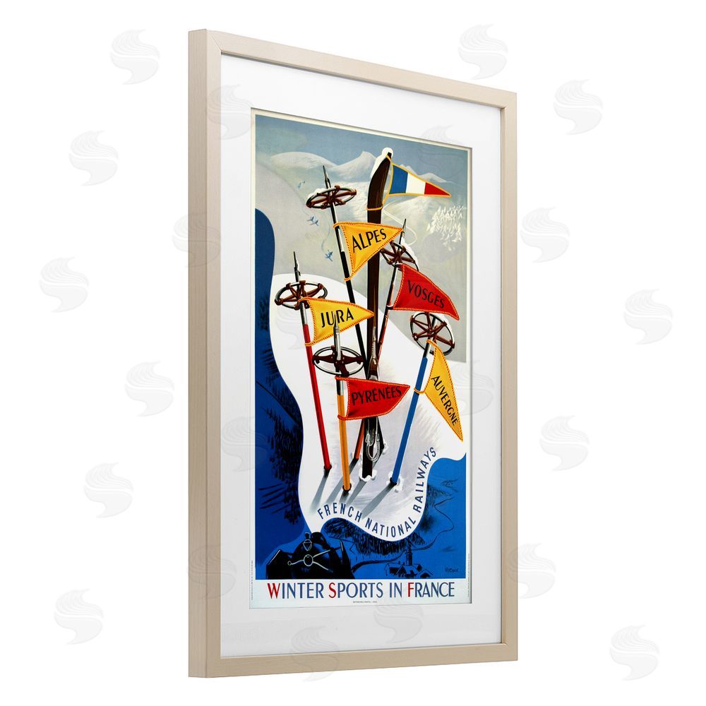 Vintage Posters Winter Sports In France Brown Framed Print Under Glass Wall Art