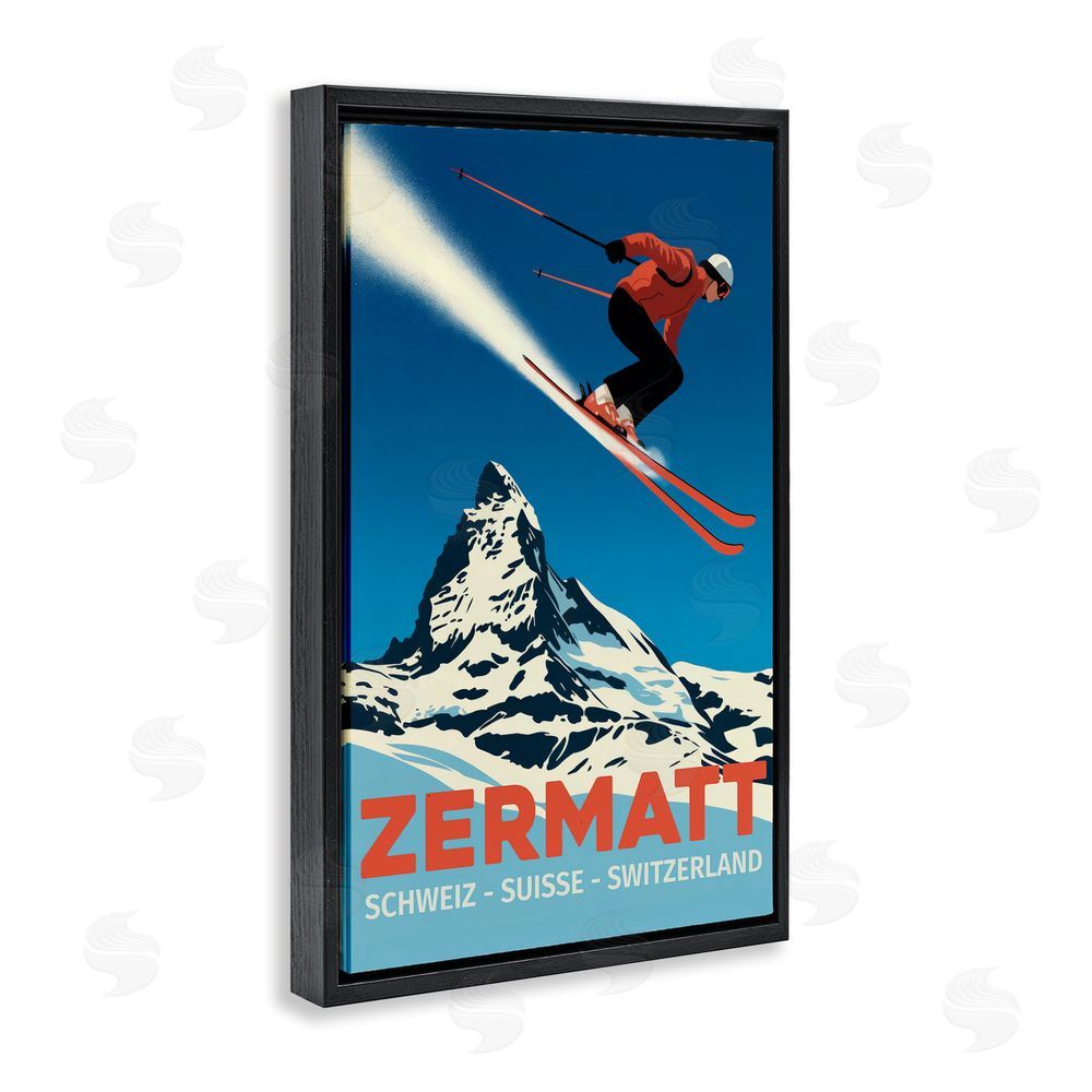 Andreas Magnusson Zermatt Ski Poster Black Floating Frame Canvas Wall Art Print