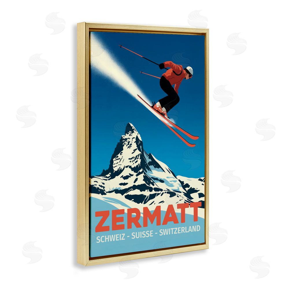Andreas Magnusson Zermatt Ski Poster Gold Floating Frame Canvas Wall Art Print
