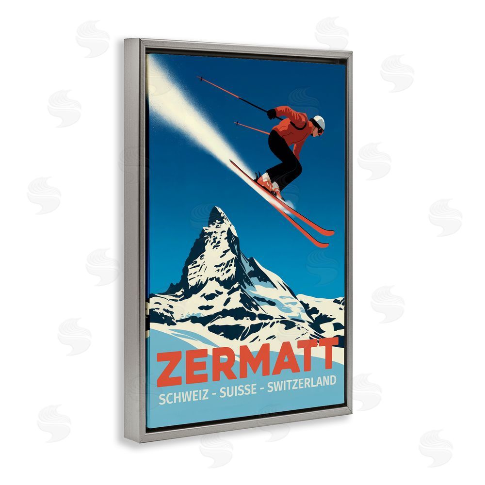 Andreas Magnusson Zermatt Ski Poster Gray Floating Frame Canvas Wall Art Print
