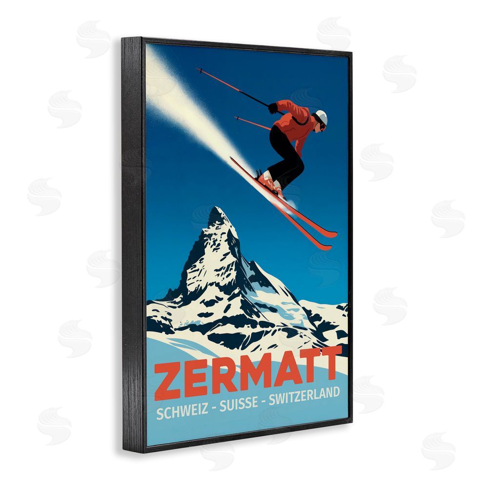 Andreas Magnusson Zermatt Ski Poster Black Framed Giclee Wall Art Print