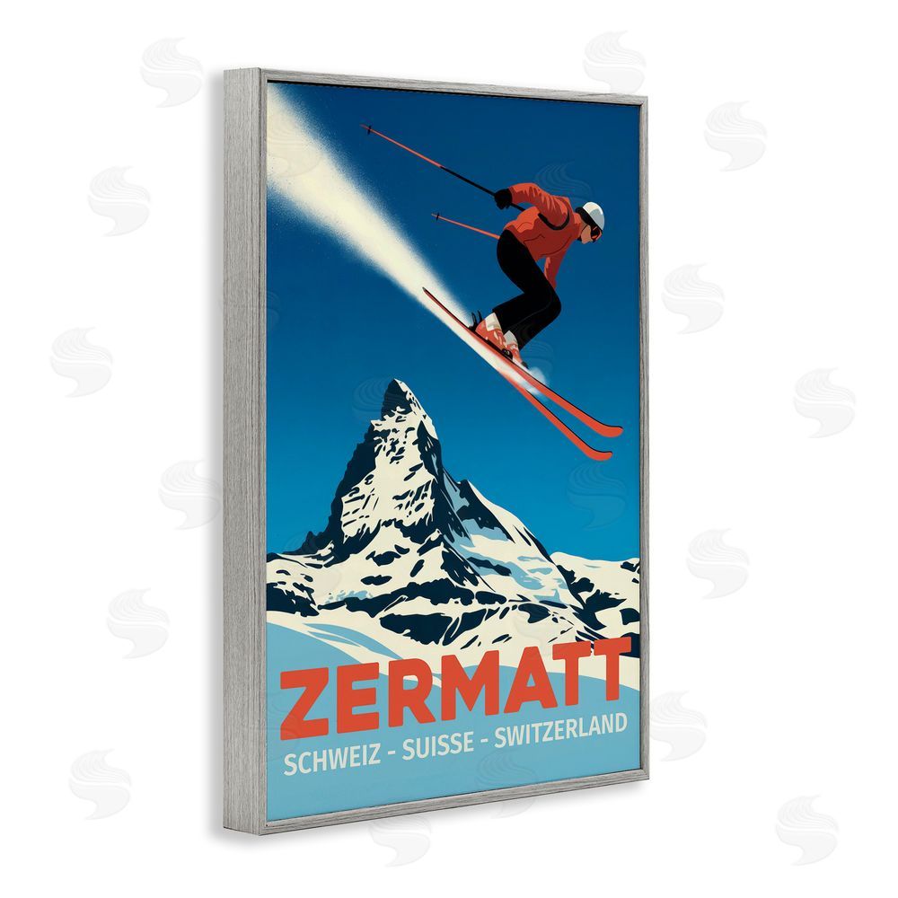 Andreas Magnusson Zermatt Ski Poster Gray Framed Giclee Wall Art Print