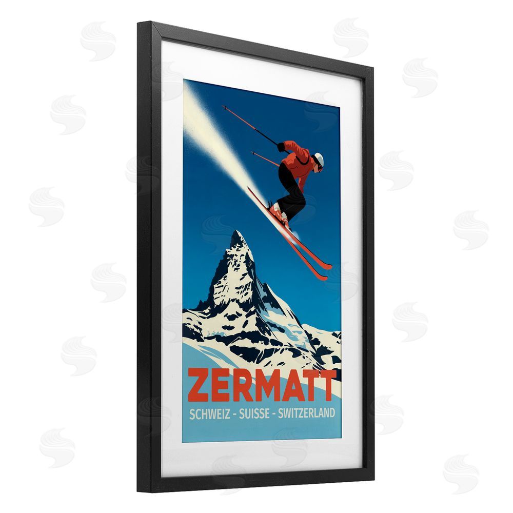Andreas Magnusson Zermatt Ski Poster Black Framed Print Under Glass Wall Art