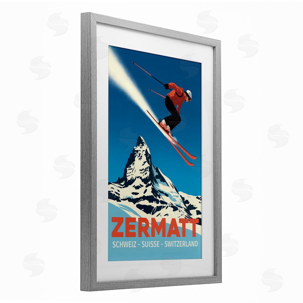 Andreas Magnusson Zermatt Ski Poster Gray Framed Print Under Glass Wall Art
