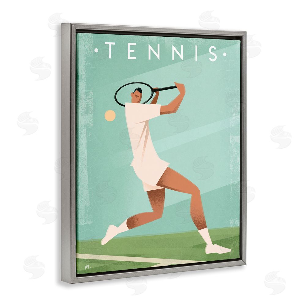 Martin Wickstrom Vintage Tennis Swing Gray Floating Frame Canvas Wall Art Print