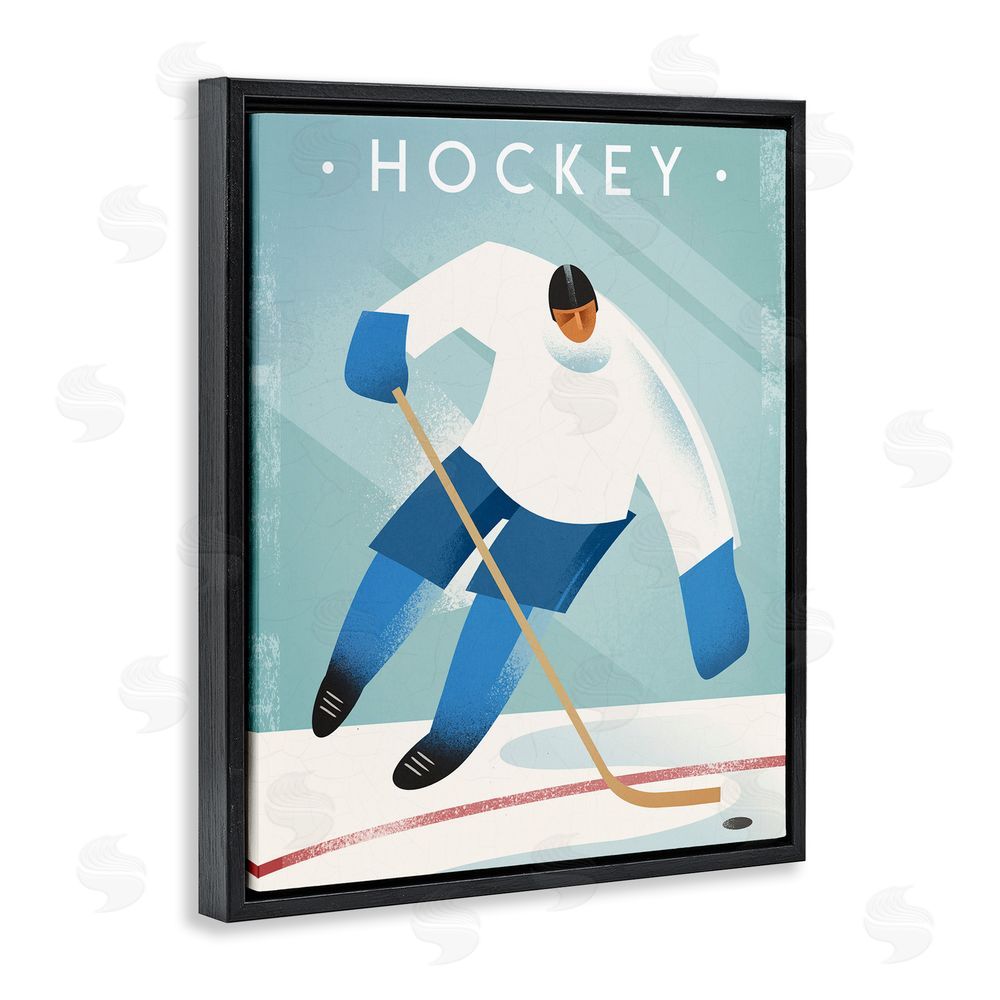 Martin Wickstrom Vintage Hockey Player Black Floating Frame Canvas Wall Art Print