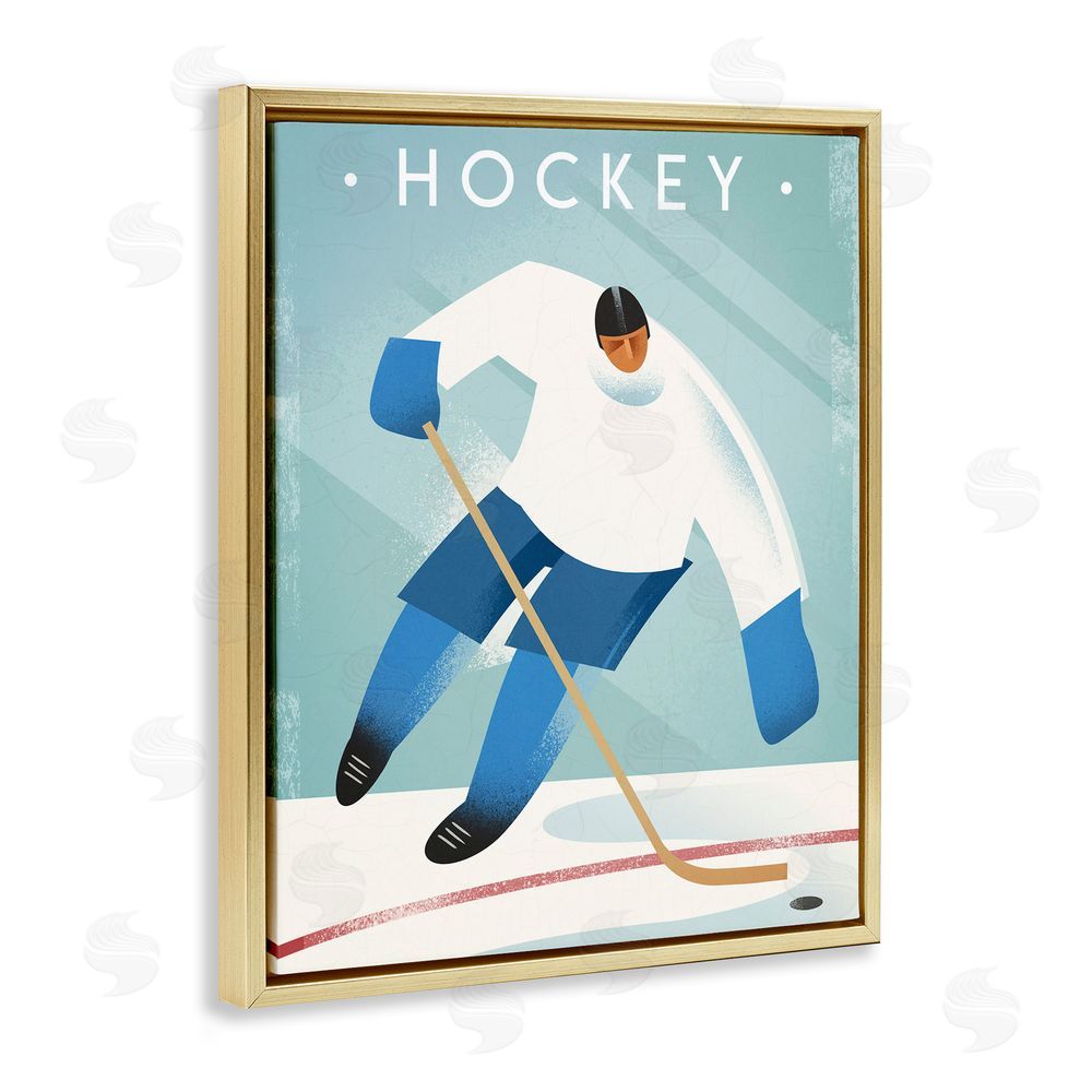Martin Wickstrom Vintage Hockey Player Gold Floating Frame Canvas Wall Art Print