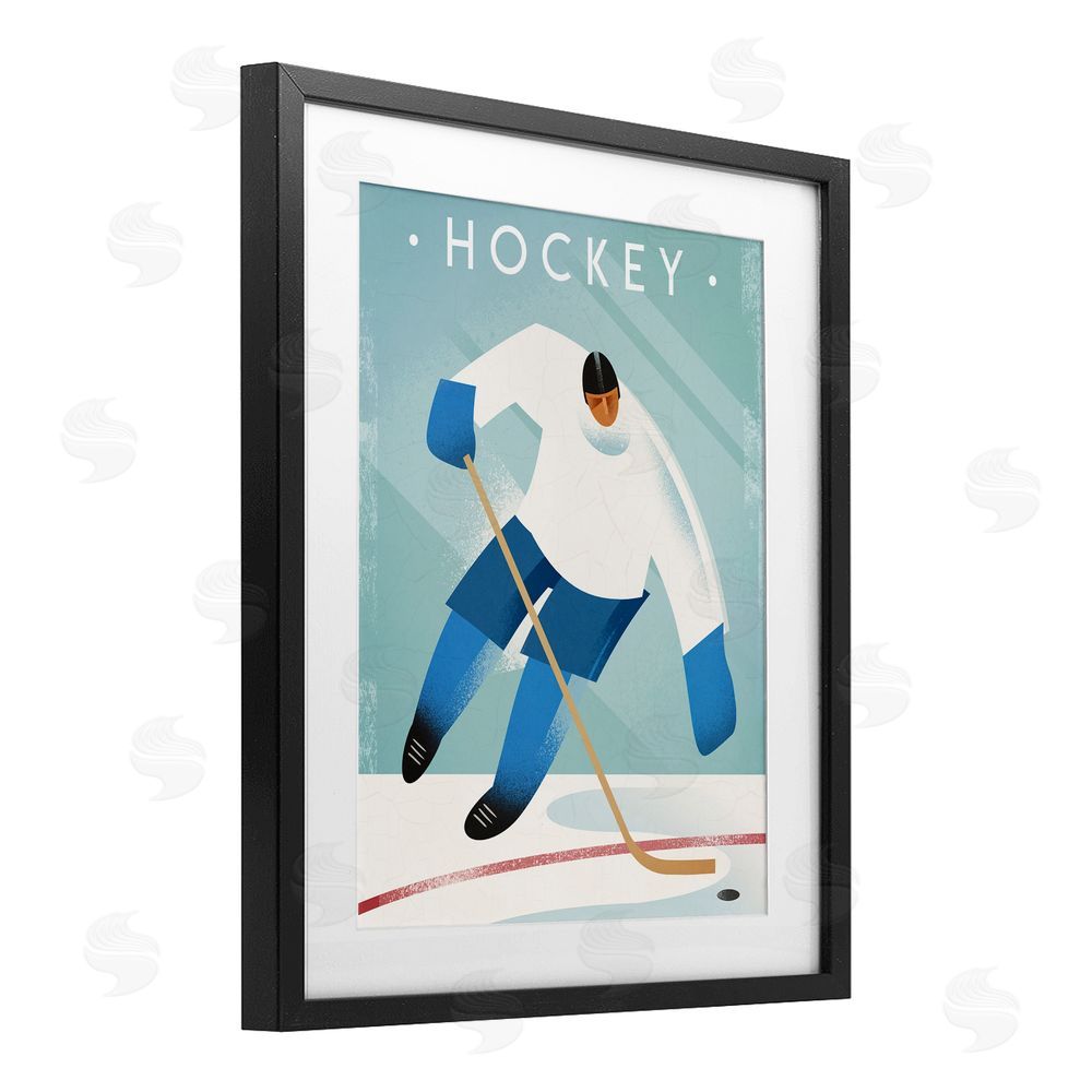 Martin Wickstrom Vintage Hockey Player Black Framed Print Under Glass Wall Art