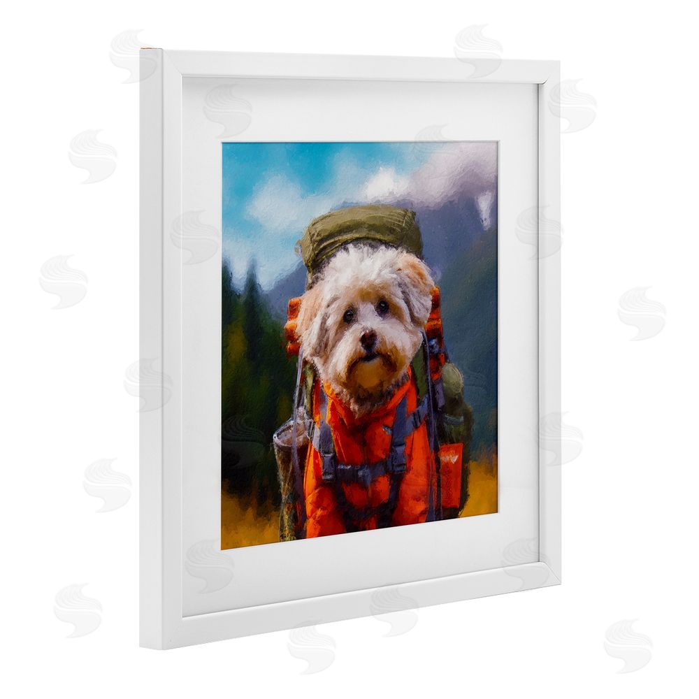 Sean Parnell Adventuring Hiker Dog White Framed Print Under Glass Wall Art